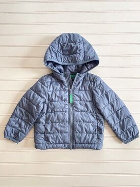 MAISONETTE PRIMARY VGUC Slate Blue Mid Weight Hooded Puffer Jacket